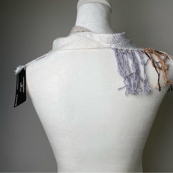 Handmade Neutral Minimalist Boho Striped Beachy Coastal Lagenlook Artisan Scarf - Picture 8 of 13